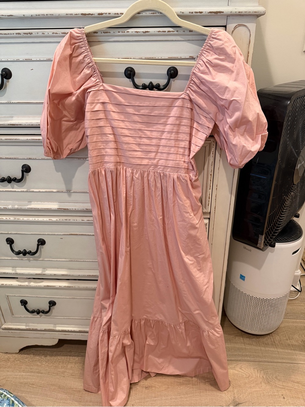Girls' Puff-Sleeve Square-Neck Pink Cotton Dress